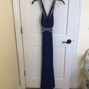 Royal blue prom dress with beading